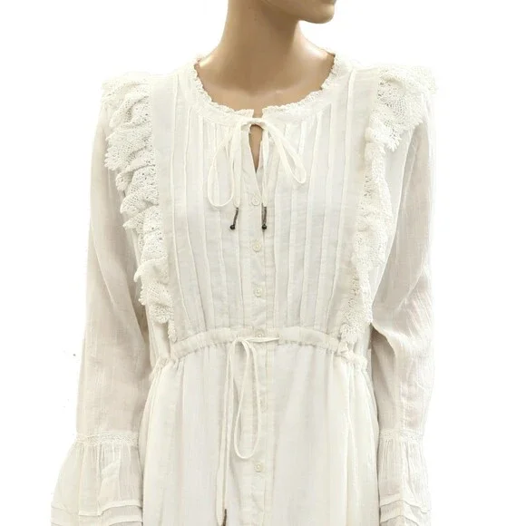 Free People Making Memories Midi Dress Buttondown Ruffle Crochet Lace S 284953 - Picture 6 of 10